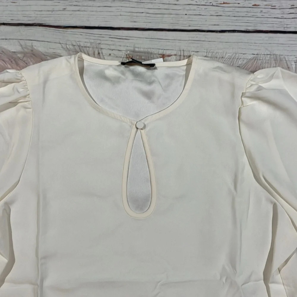 NWT J. Crew Puff-Sleeve Satin-Back Crepe Top Ivory Petite